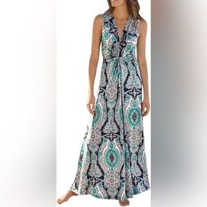 Soft Surroundings Navy Paisley Twist Front Maxi Dress Size 2X Boho Nautical